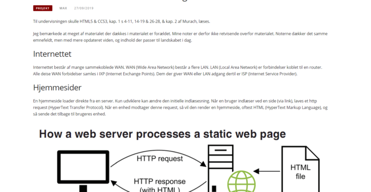 Screenshot fra indlægget: HTML5 & CSS3 noter til undervisning