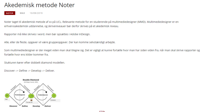 Screenshot fra indlægget: Akedemisk metode noter