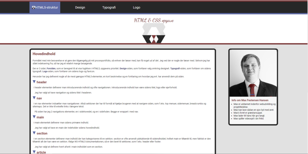 Forside for HTML & CSS opgave på MDD